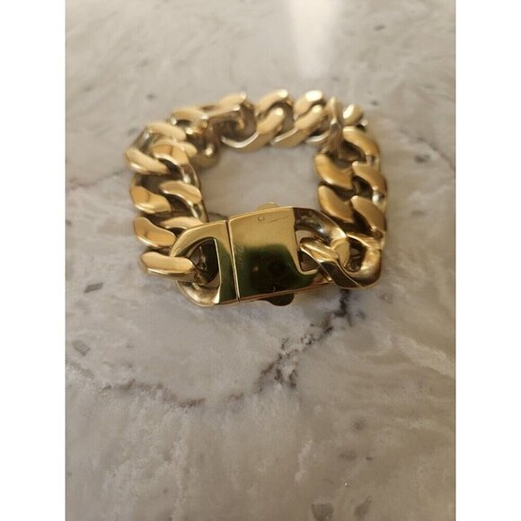 24kt Gold Plated Over Stainless Steel Heavy Link Bracelet - Picture 1 of 7